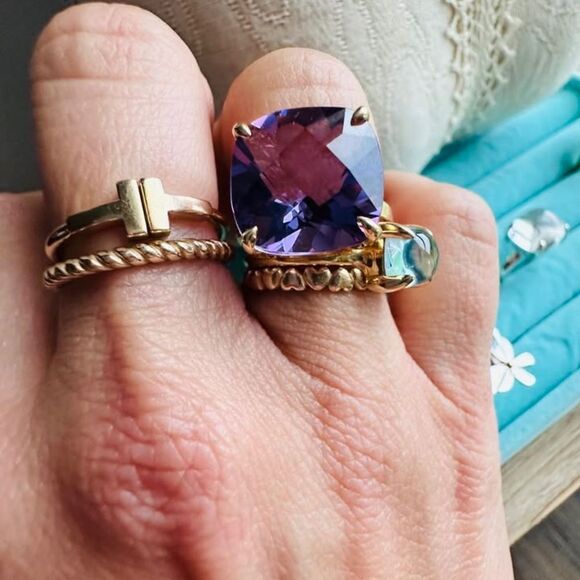 Tiffany & Co 18k Yellow Gold Amethyst Sparkler Ring, Sz 6💜💜 - Picture 1 of 9